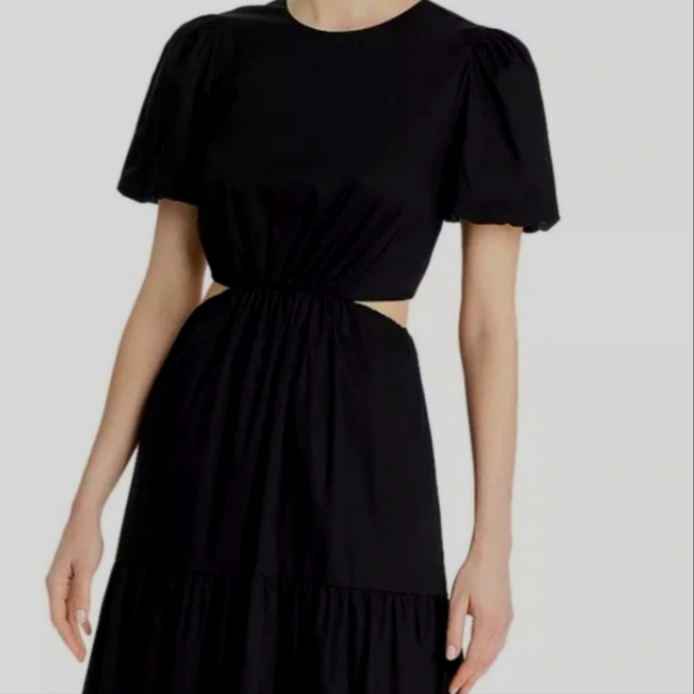 NWT WAYF Poplin Cutout waist Puff Sleeve Mini Dress